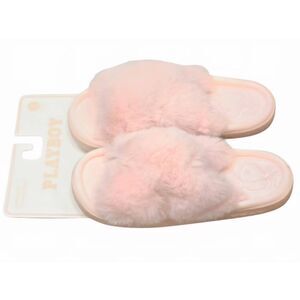 Playboy Embossed Logo Plush Memory Foam Cross Slippers